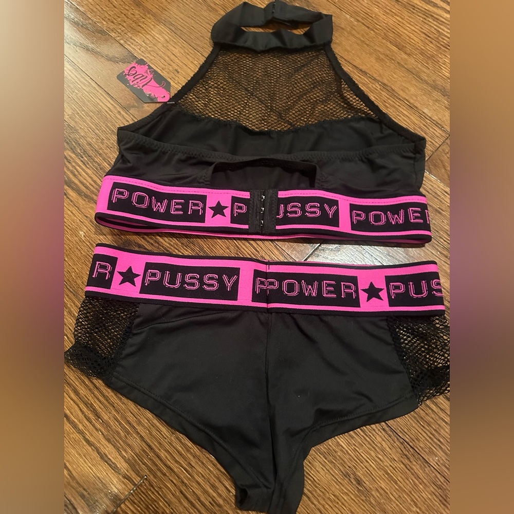 Fantasy pole dance Fetish Rave Festival Fishnet hot shorts and crop top. NWT S